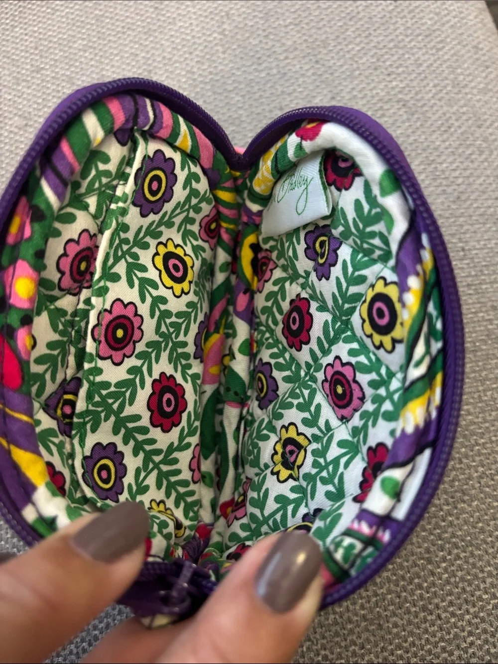 Vera Bradley Patterned Small Zip Pouch Wallet - Purple, Green & White